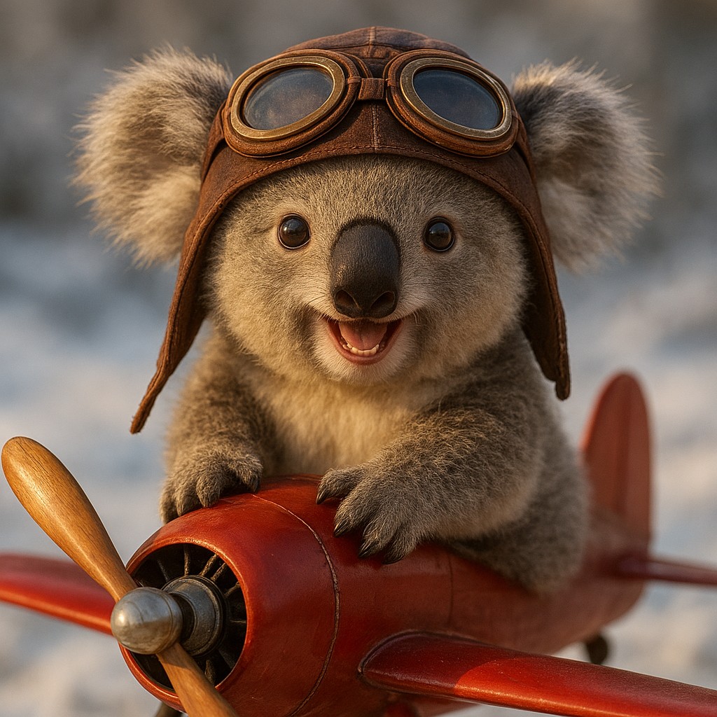 999k লাল প্রপেলার বিমানে কার্টুন-স্টাইলের এক পাইলট আকাশে উড়ে যাচ্ছে